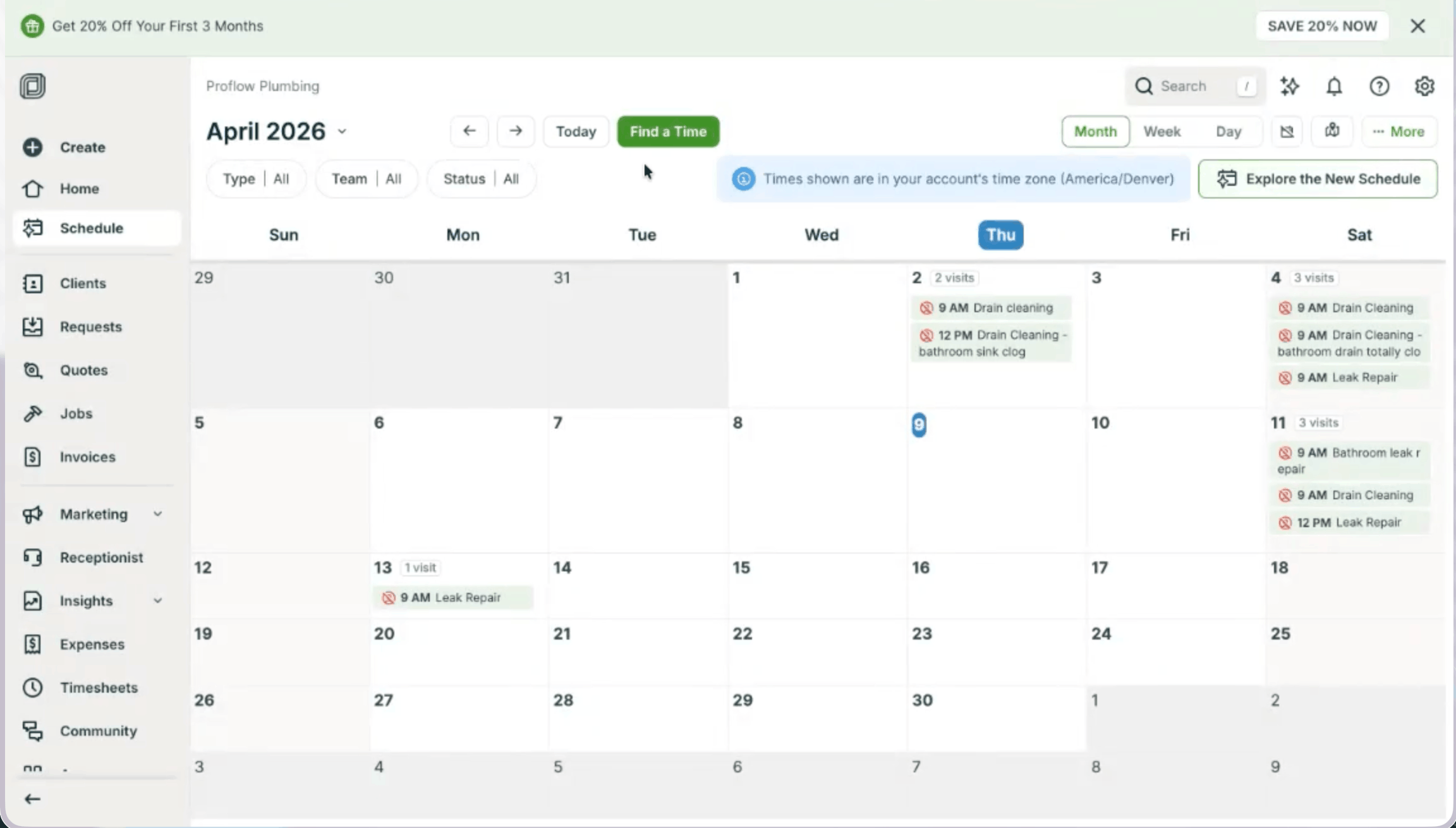 Jobber calendar panel filled with job blocks