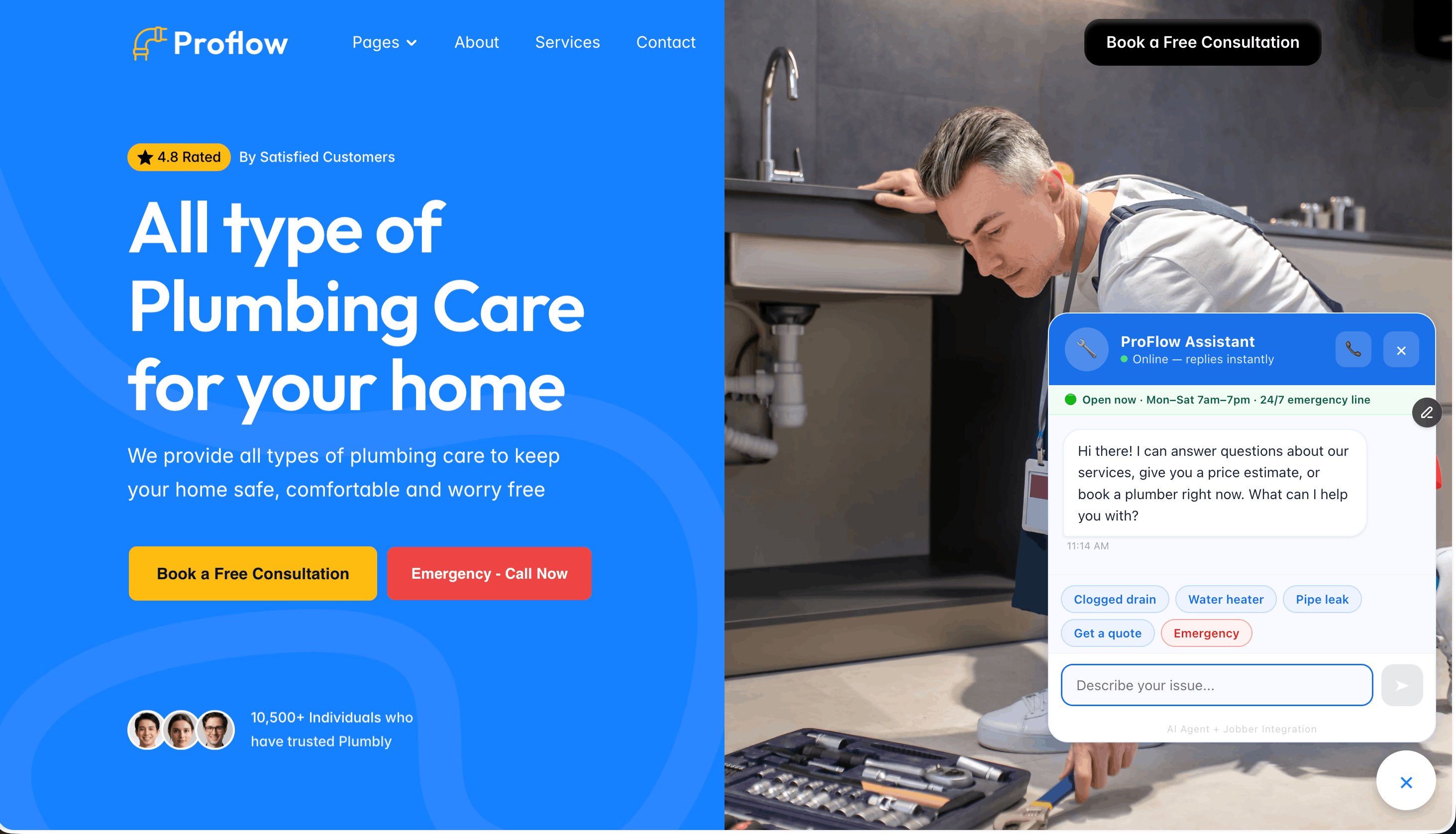 Clean interface with a Chatbot popping up